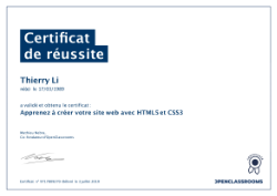 Certificat Openclassrooms Apprendre à créer votre site web avec HTML5 et CSS3