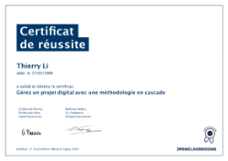 Certificat Openclassrooms Gérez un projet digital avec une méthodologie en cascade