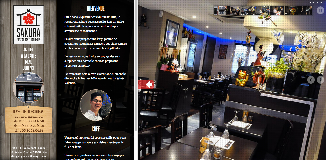 Page d'accueil avec slider d'images de fond du site wwww.restaurantsakura.com
